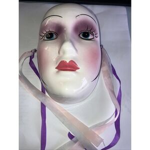 Vintage 1985 Clay Art Pouty Lips Wall Mask with Pastel Ribbons